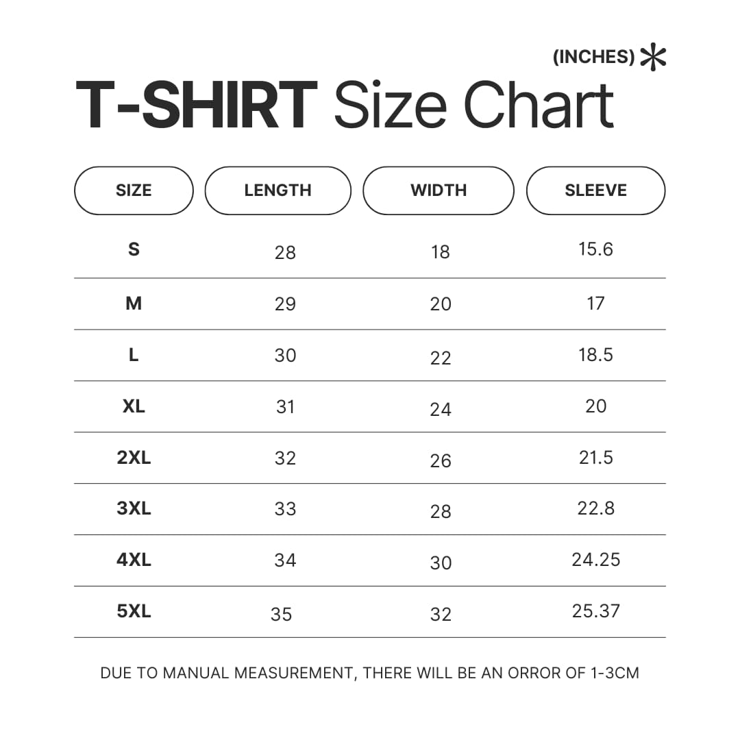 3D T shirt Size Chart - Tekken Merch