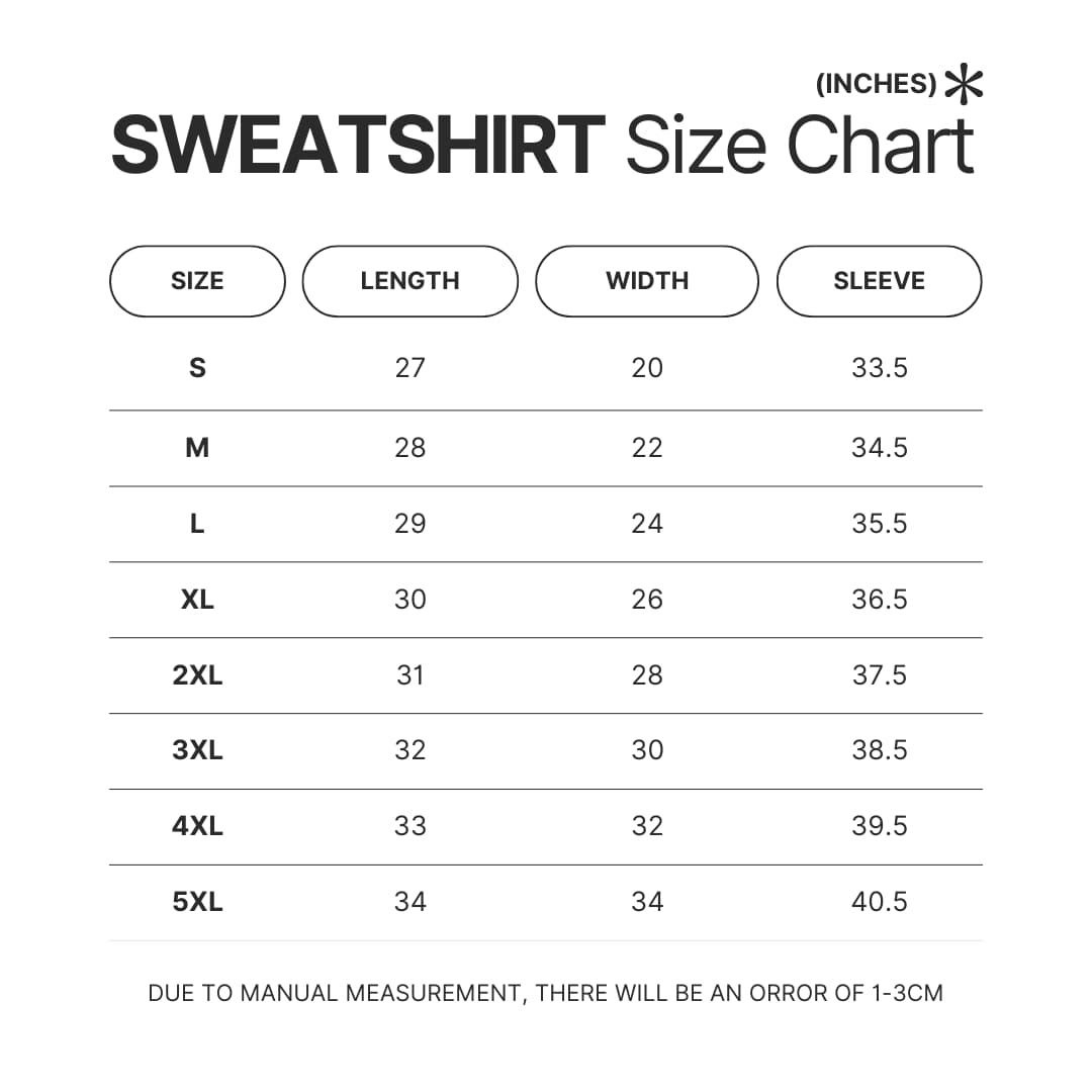 Sweatshirt Size Chart - Tekken Merch