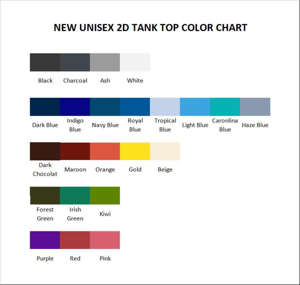 tank top color chart - Tekken Merch